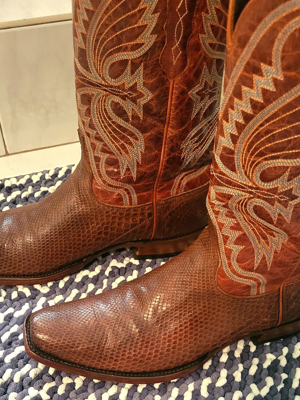 Allens Men's Brandy Python Leather Western Boots with Embossed Pattern